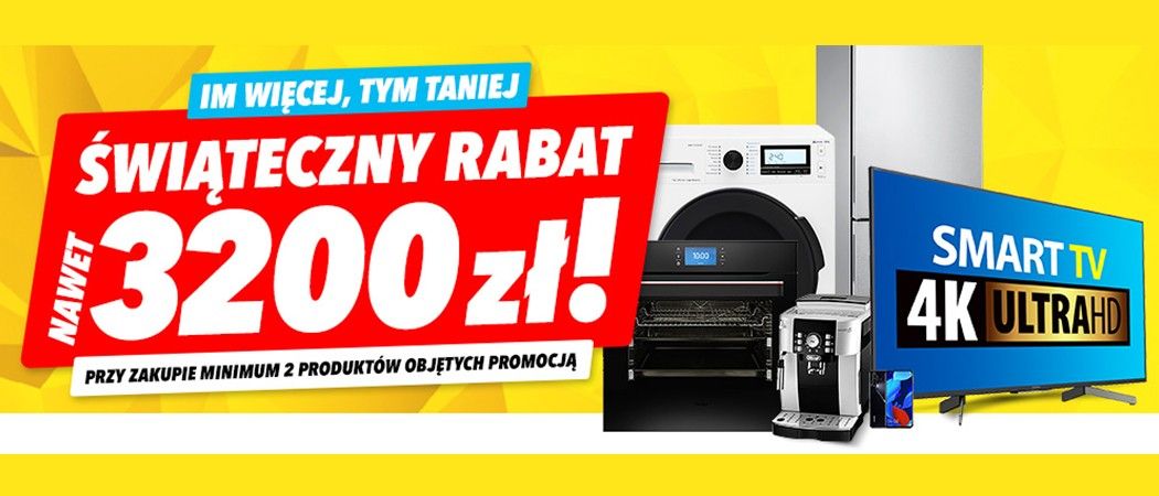 Kup promocyjne sprzęty i zyskaj nawet do 3200 zł rabatu w promocji "Im więcej tym taniej - Świąteczny Rabat" w Media Expert!