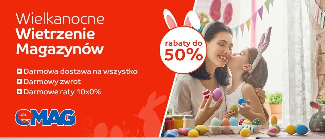 Promocja AGD w eMAG (sklep zamknięty) Wielkanocne wietrzenie magazynów eMAG - kup AGD do 50% taniej z darmową dostawą! Wielkanocne wietrzenie magazynów eMAG - kup AGD do 50% taniej z darmową dostawą!