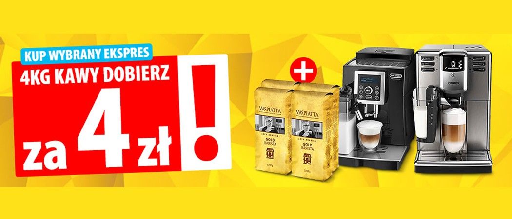 Promocja na ekspresy w Media Expert - kup wybrany ekspres i odbierz do 4 kg kawy za 4 zł!