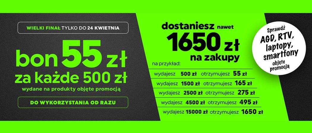 Kup wybrany sprzęt AGD i odbierz bon o wartości 55 zł za każde wydane 500 zł! w promocji Neonet!