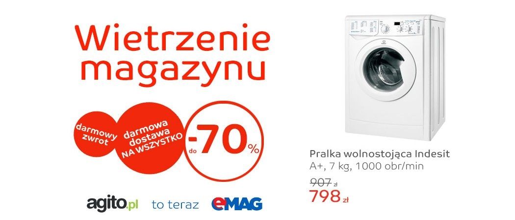 Promocja AGD w eMAG (sklep zamknięty) Wietrzenie magazynu eMAG - kup AGD do 70% taniej z darmową dostawą! Wietrzenie magazynu eMAG - kup AGD do 70% taniej z darmową dostawą!