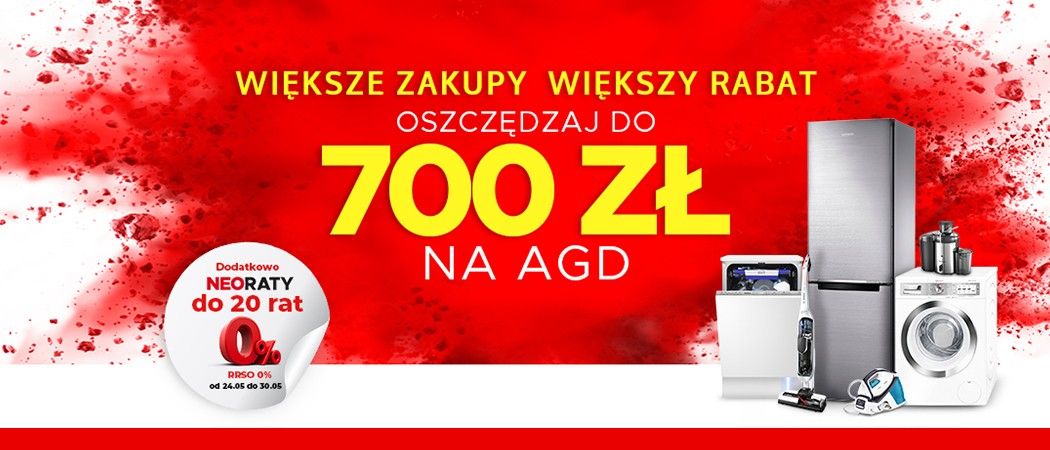 Kup promocyjne sprzęty AGD do 700 zł taniej w promocji "Większe zakupy, większy rabat" w Neo24!