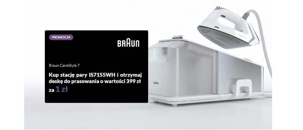 Promocja BRAUN w RTV EURO AGD - kup promocyjny generator pary i zyskaj deskę do prasowania za 1 zł!