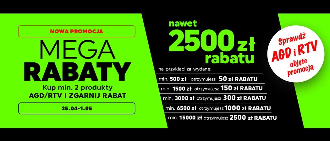 Promocja "Mega rabaty' w Neonet - kup wybrane sprzęty AGD i odbierz nawet do 2500 zł rabatu!