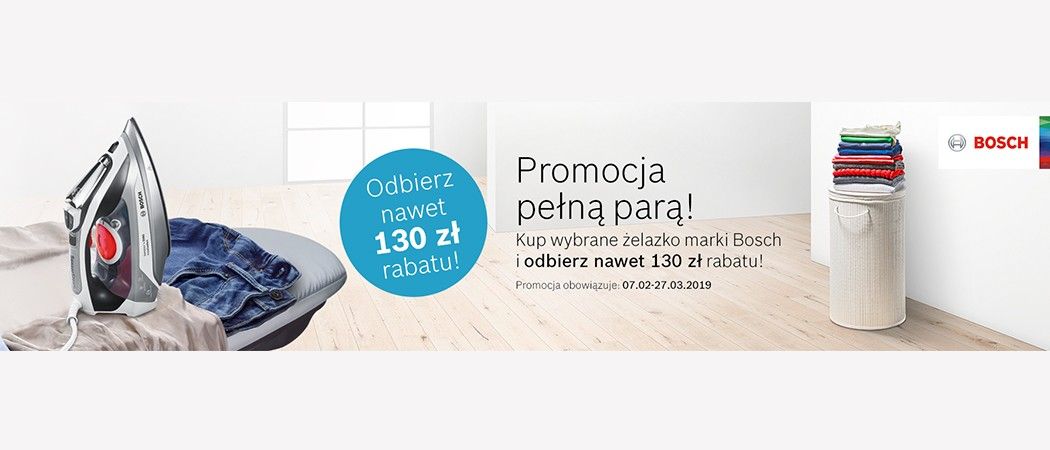 Kup wybrane żelazko lub generator pary BOSCH i odbierz do 130 zł rabatu w promocji Neonet!
