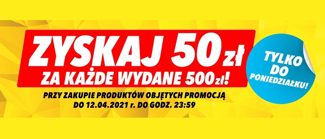 Promocja 50 ZŁ ZA 500 ZŁ w Media Expert - kup wybrane AGD taniej z kodem rabatowym!