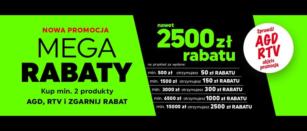 Promocja "Mega rabaty" w Neonet - kup promocyjne sprzęty AGD i odbierz nawet do 2500 zł rabatu!