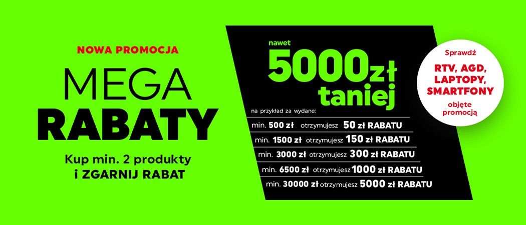 Promocja "Mega rabaty" w Neonet - kup wybrane sprzęty i odbierz nawet do 5000 zł rabatu!