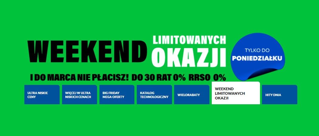 Promocja WEEKEND LIMITOWANYCH OKAZJI w RTV EURO AGD - kup wybrane AGD taniej z kodem rabatowym!